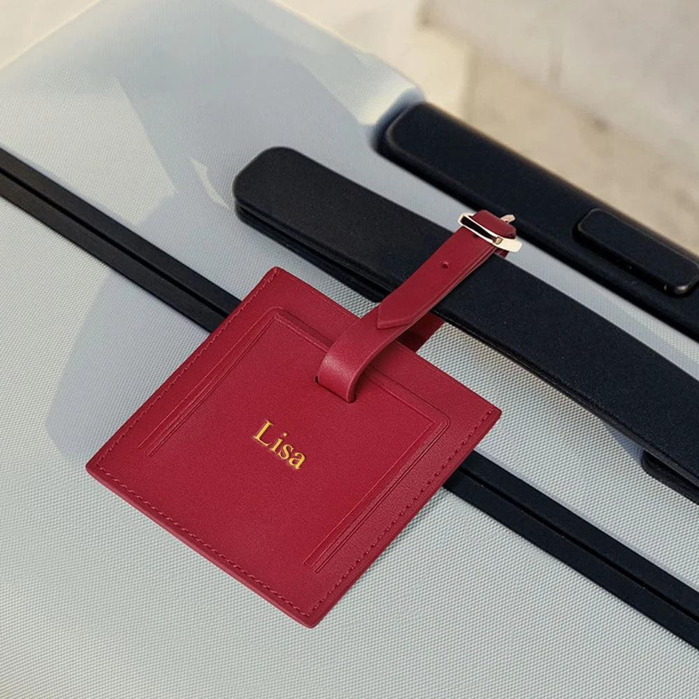 Customized name leather luggage tag travel case anti-loss sign leather sign square boarding pass