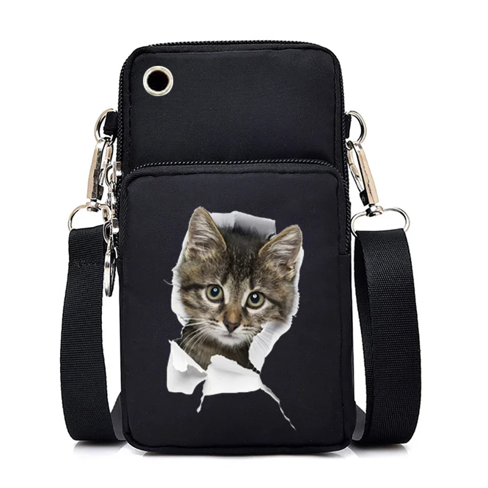 Cute Cat Graphics Small Crossbody Bags Women Harajuku Animal Mini Mobile Phone Bag Teen Messenger Bag Women Purses and Handbags