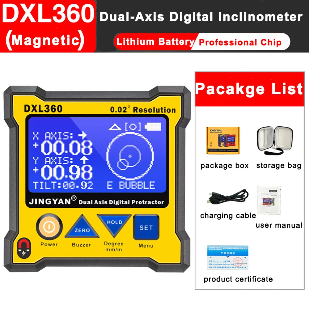 Professional Tools Dual-axis Inclinometer Digital Display Level Gauge Angle Finder Protractor Tool Angle Meter Level Box DXL360S