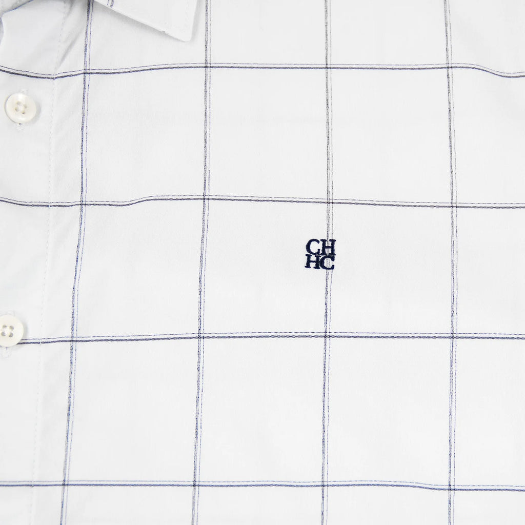 CH Men's White Plaid Long Sleeve Shirt Casual Business Button Down Lightweight Regular Fit Top Spring Autumn