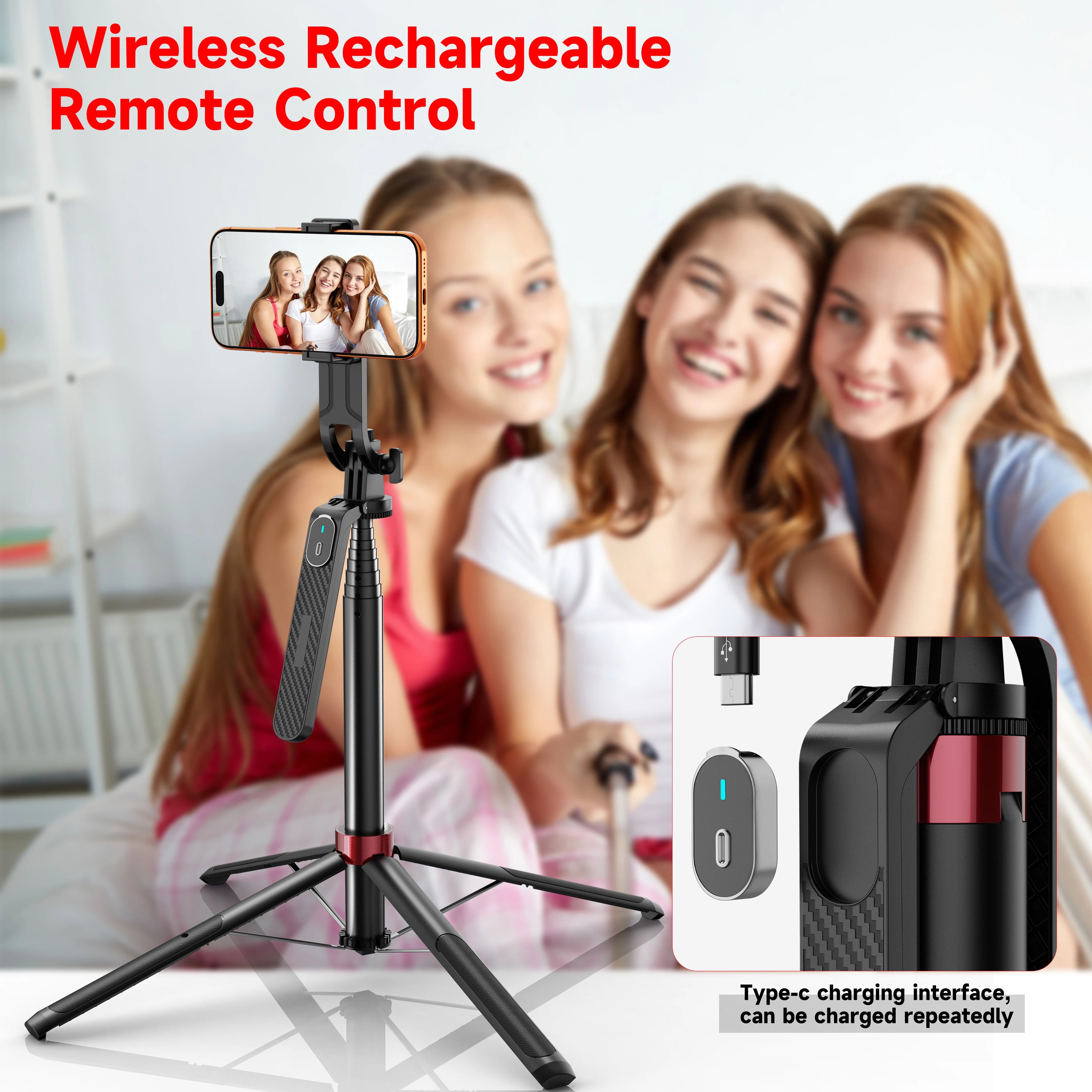 NeePho 180cm Aluminum Alloy 4-Leg Stable Selfie Stick Tripod NP-P185PLUS with Rechargeable Bluetooth Remote Control