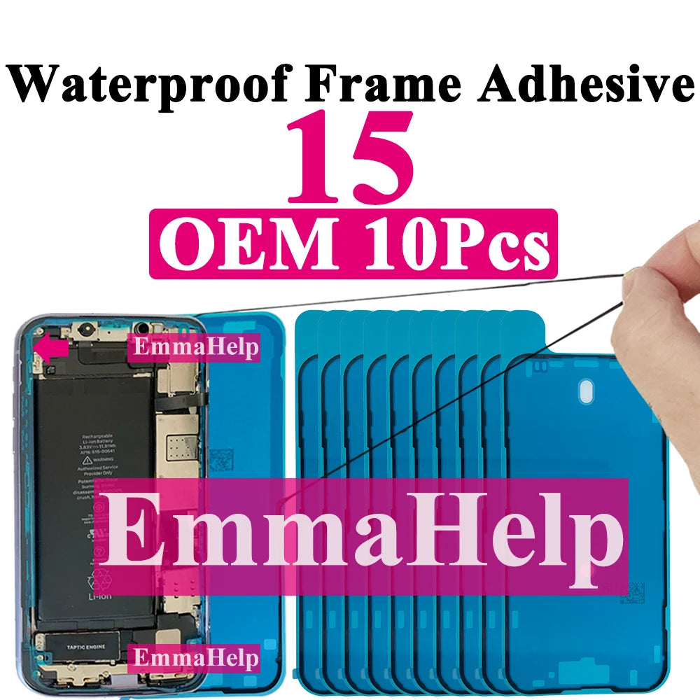 10pcs Waterproof Sticker for iPhone 16 Pro Max 17 14 13 12 11 15 XS XR 8 SE 3M Seal Adhesive Pre-Cut LCD Screen Frame Tape Glue