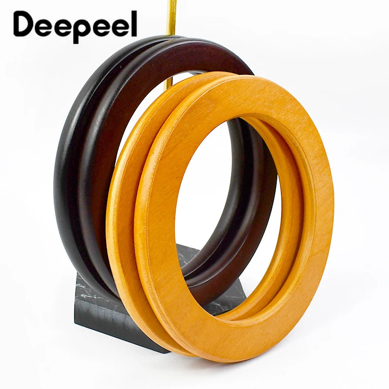 2Pcs Deepeel Natural Wooden Bag Handle Purse HandBags O Ring Handles Purses Round Frame DIY Bags Bracket Replacement Accessories