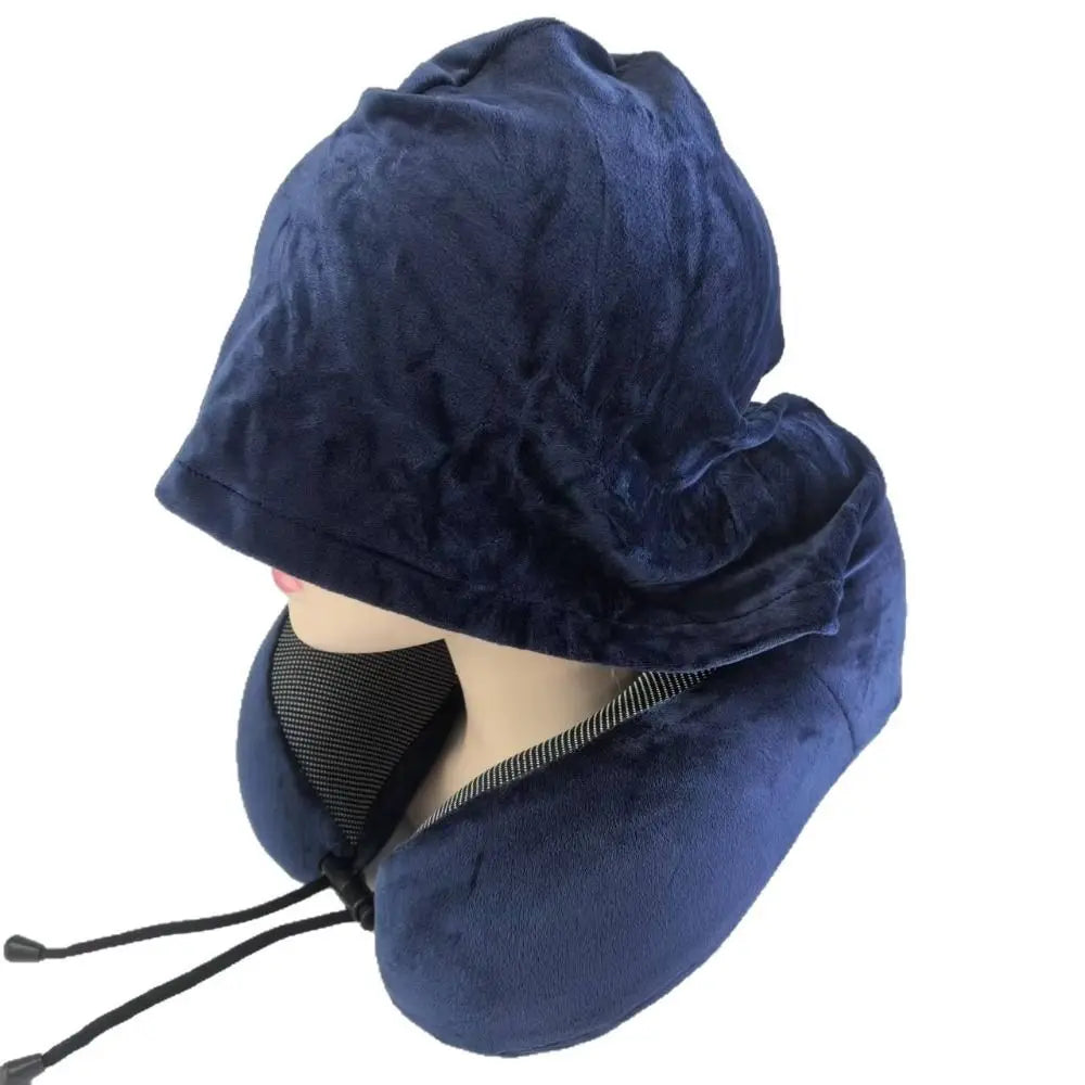 Removable Travel Neck Pillow Adjustable with Storage Bag Hooded Pillow Comfortable Soft Support U-shaped Pillow with Cap