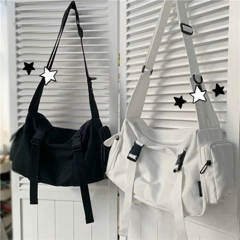 Japanese Harajuku Women Messenger Bag Solid Color Canvas Crossbody Bags Student Large Capacity Handbags Shoulder Bag Bolsos Sac