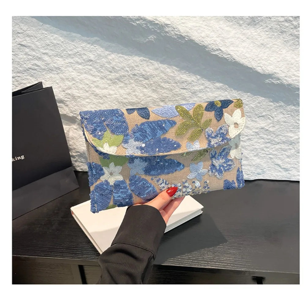 Stylish Sequin Evening Clutch Bags Elegant Beaded Floral Embroidery Bags Exquisite Glitter Envelope Bag Formal Gatherings