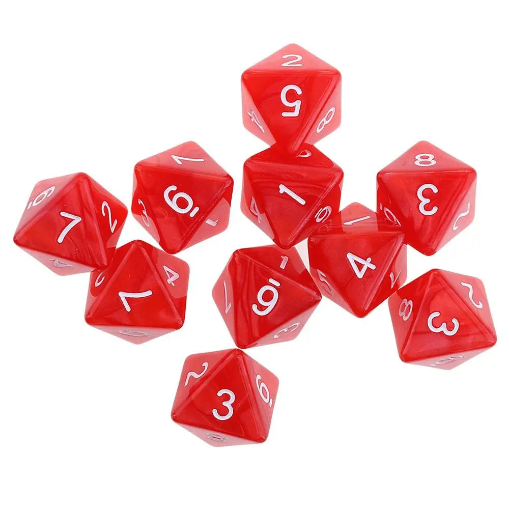 10Pcs/set D8 16mm Digital Dice Set 8 Sided Acrylic Table Game Opaque Polyhedral Dices for DND Dice Tabletop Role-Playing Game