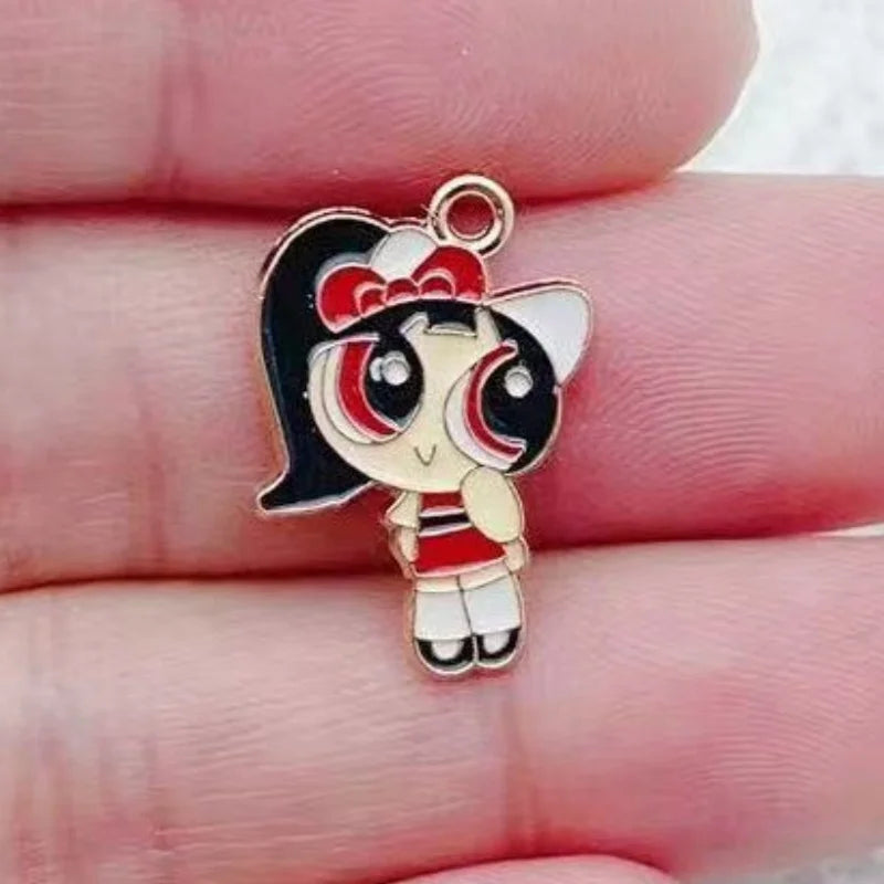 10pcs Alloy Oil-Dripping Cartoon Girl Pendant, DIY Jewelry Making Earrings Keychain Accessories