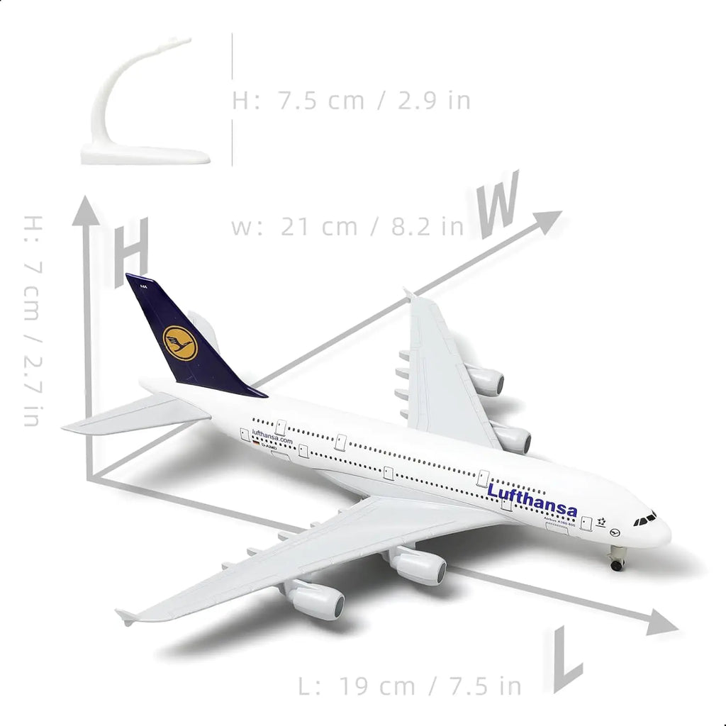 1/300 Scale 20cm Die-cast Metal Toy Plane Model Kit Lufthansa A380 Sky Jumbo Model Plane with Stand for Collections and Displays