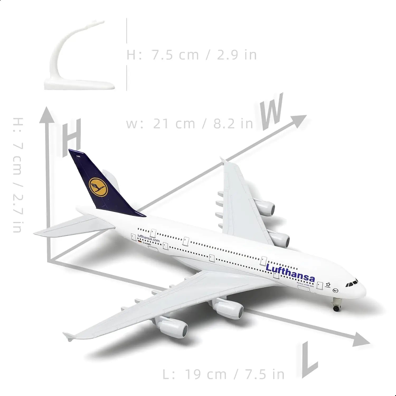 1/300 Scale 20cm Die-cast Metal Toy Plane Model Kit Lufthansa A380 Sky Jumbo Model Plane with Stand for Collections and Displays