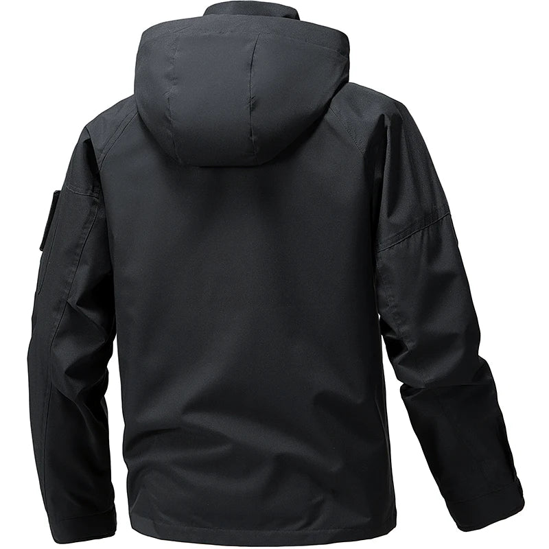 2026 Spring Waterproof Hooded Jacket Men Outdoor Softshell Zip Up Windbreaker Jackets Hiking Camping Coat Autumn Thin Overcoat