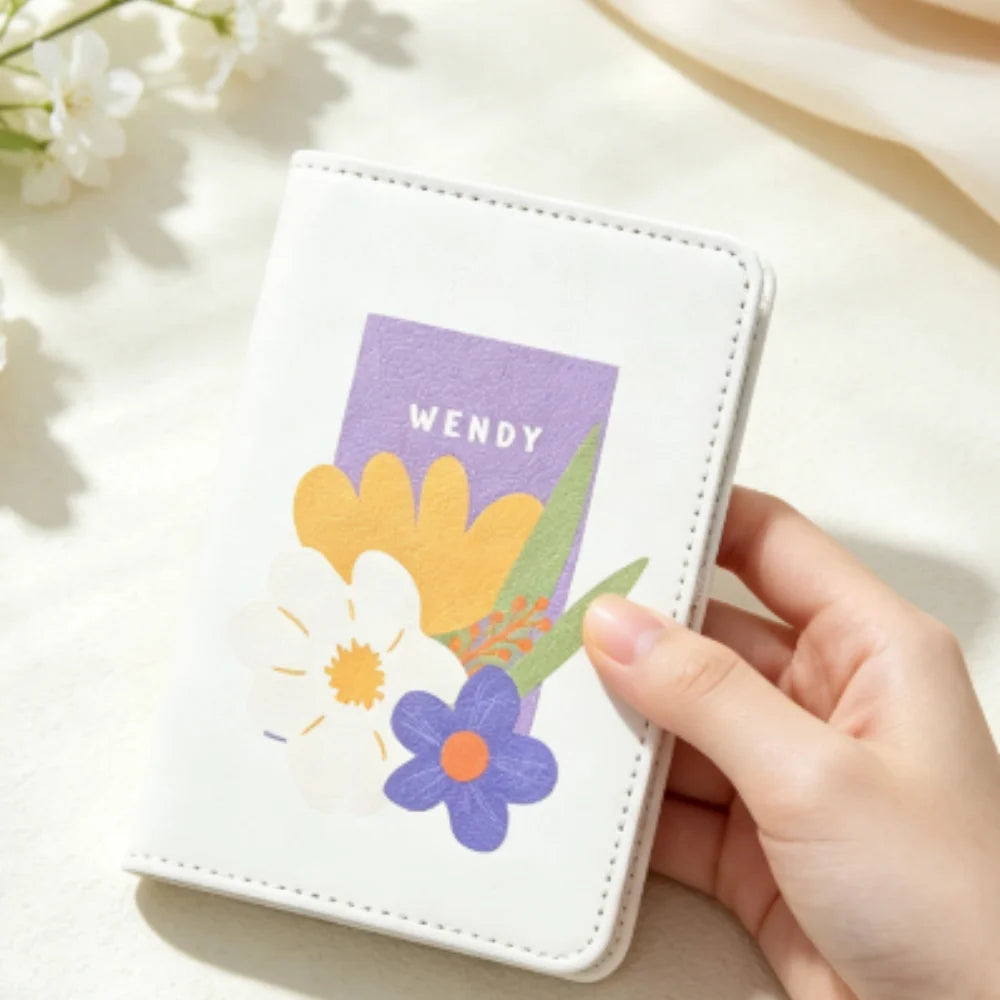 Personalized Floral Print Vegan Leather Passport Cover With Customized Name, Textured Flower Pattern Passport Holder
