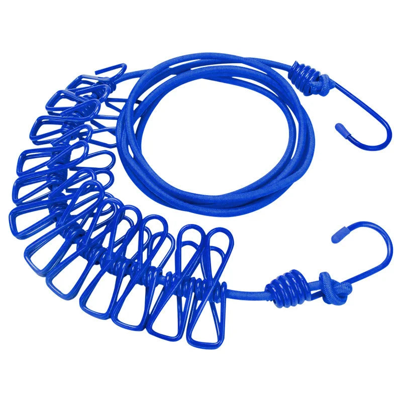 Durable Clothesline Portable Lightweight Windproof Non-Slip 12 Clips Elastic Laundry Drying Outdoor Camping Travel RV Beach Dorm