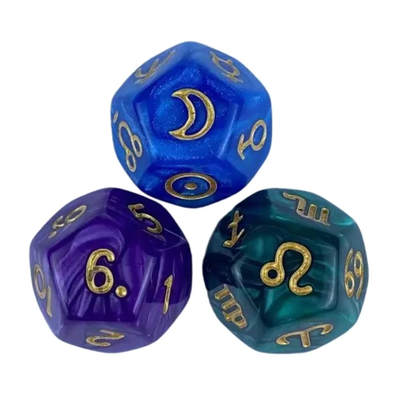 3Pcs Astrologys Dices 12-Sided Dices Divinations Tool Tarots Constellations Dices 54DE