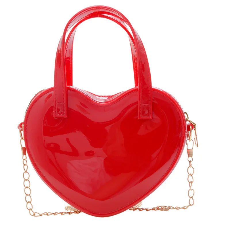 Fashion Women's Heart Shaped Handbags Cute Kawaii Solid PVC Crossbody Bags Wallet Purse Simple  Chain Shoulder Bag Lady Handbag
