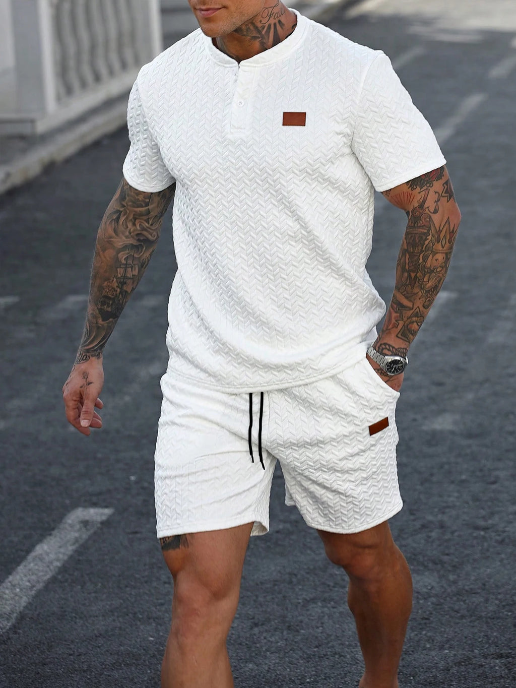 New Summer Casual Sports Shorts: Featuring a knitted, slightly stretchy jacquard design, these solid-color shorts offer a simple