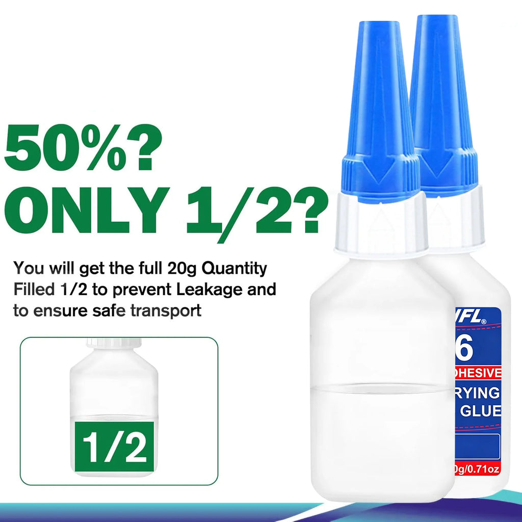 Loolifl 5Pcs 406 20g Cyanoacrylate Super Glue for Plastic Rubber Metal Ceramic All Purpose Adhesive for DIY Craft Home Repair