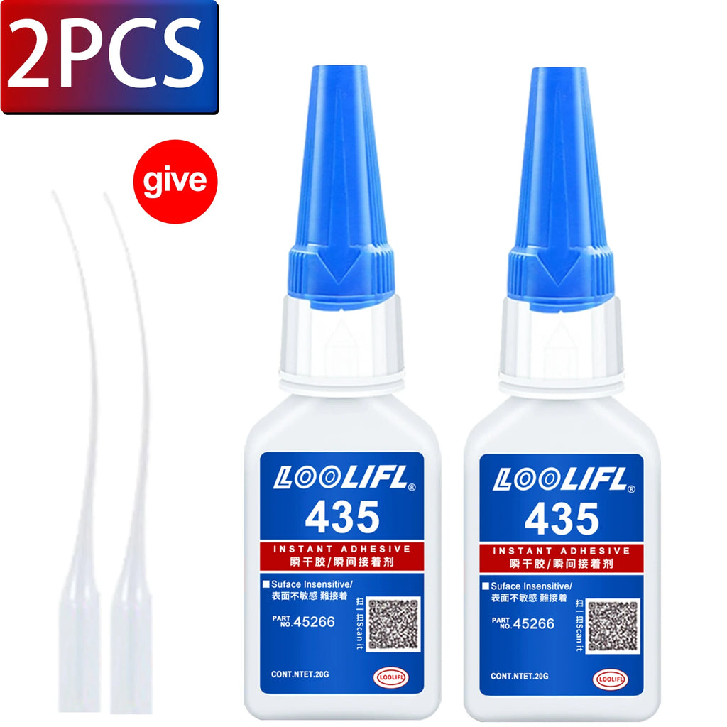 LOOLIFL 435 Multi-Purpose Super Glue Cyanoacrylate Adhesive Instant Fast Adhesive Rubber Wood Glass Stronger All Bonding Tool