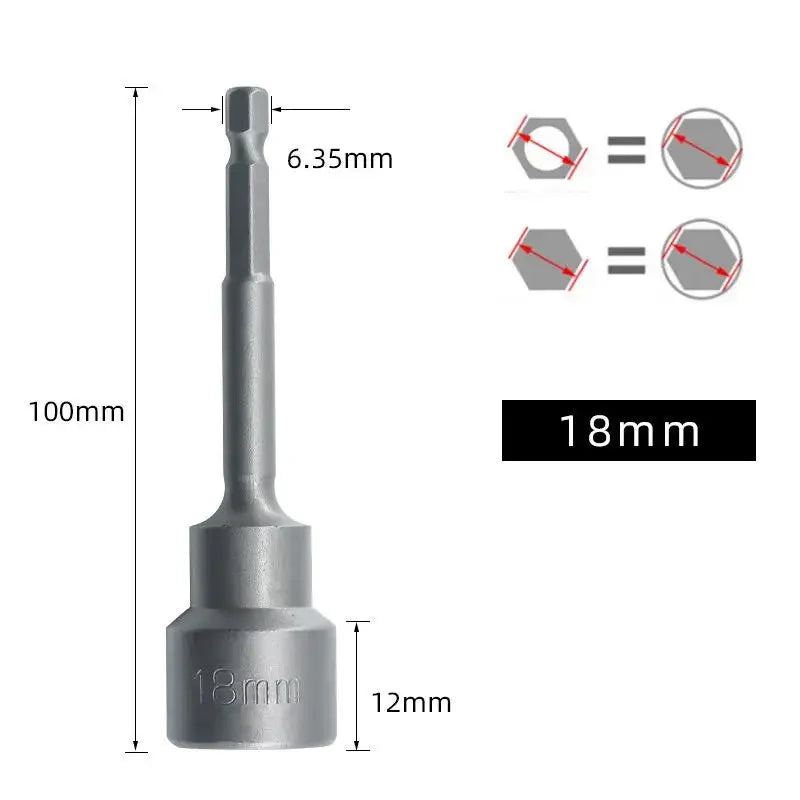 Magnetic Impact Nut Screwdrive Socket Set Metric Grade Nut  Driver Drill Bit Set 6.35mm Hex Shank 100mm Drill Bits Adapter Tools