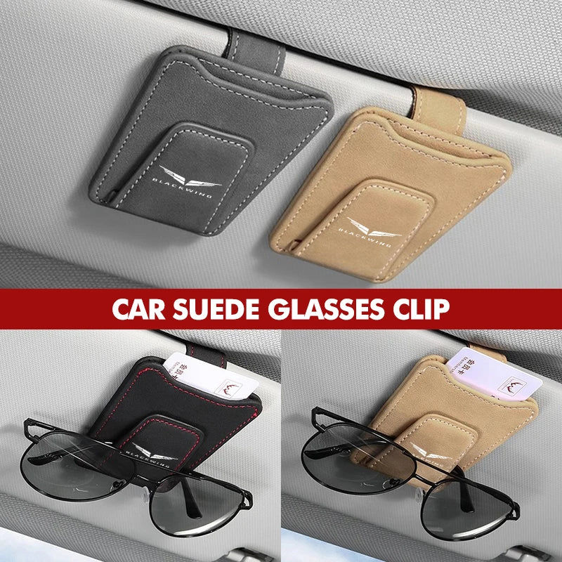 Suede Car Logo Sun Visor Glasses Clip Ticket Card Storage Clamp For Cadillac CT5-V XT4 CT4 XT5 CT5 XT6 CT6 Escalade Seville