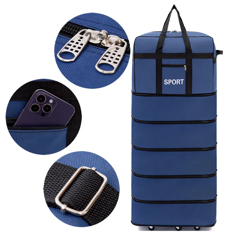 Versatile 5-Layer Folding Travel Bag with Wheels Large Capacity Waterproof Durable Luggage for Trip Weekend Getaways Overnight