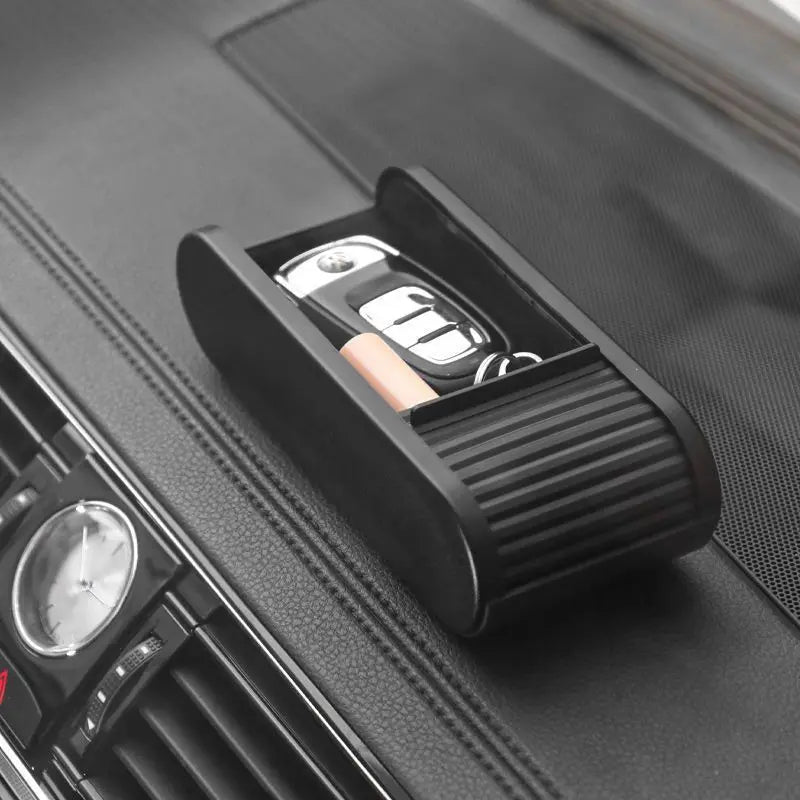Car Center Console Storage Box, Universal Dashboard Organizer with Lid, Telescopic Coin Glasses Holde