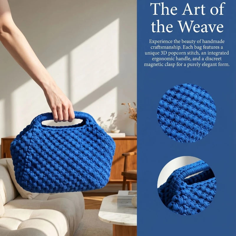 French Style Handmade Crochet Beach Bag Bohemian Tote Women Summer Vacation Casual Shoulder Handbag Luxury Design Large Capacity