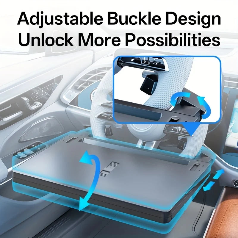 4 IN 1 Telescopic Extendable Car Steering Wheel Laptop Tray Table Load Desk with Dual Retractable Side for Laptop Eating
