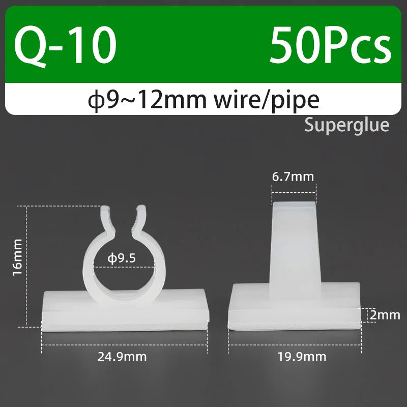 Q-type Cable Clips Holder Self-Adhesive Strong Glue Nylon PA66 Storage Cable Tie Water Pipe Clamp Fixing Seat No Drilling