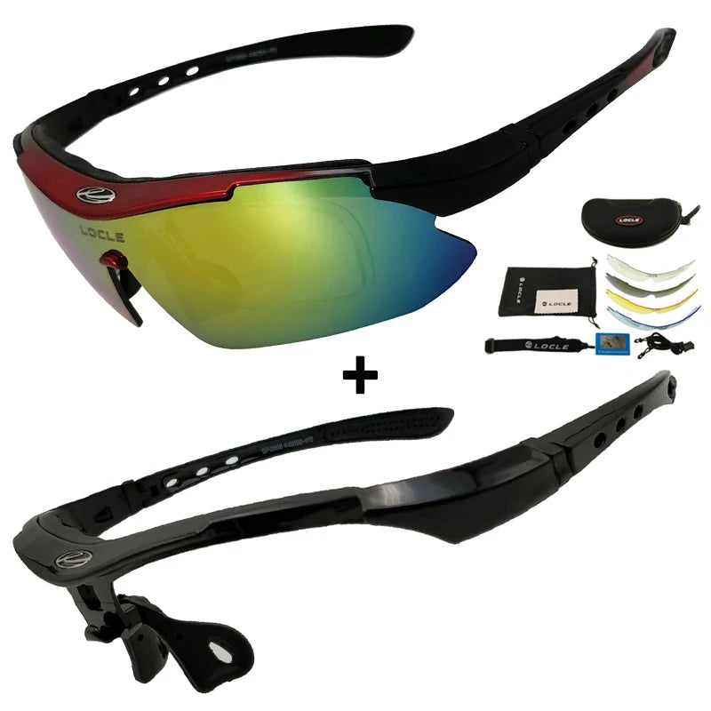 LOCLE Hiking Glasses UV400 Polarized Sunglasses Men Tactical Shooting Goggles Fishing Climbing Sport Glasses Cycling Goggles