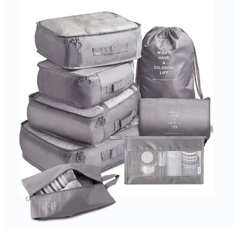 8Pcs Travel Organizer Storage Bags Wardrobe Cube Suitcase Packing Cubes Set Storages Luggage Clothes Shoe Pouch Folding