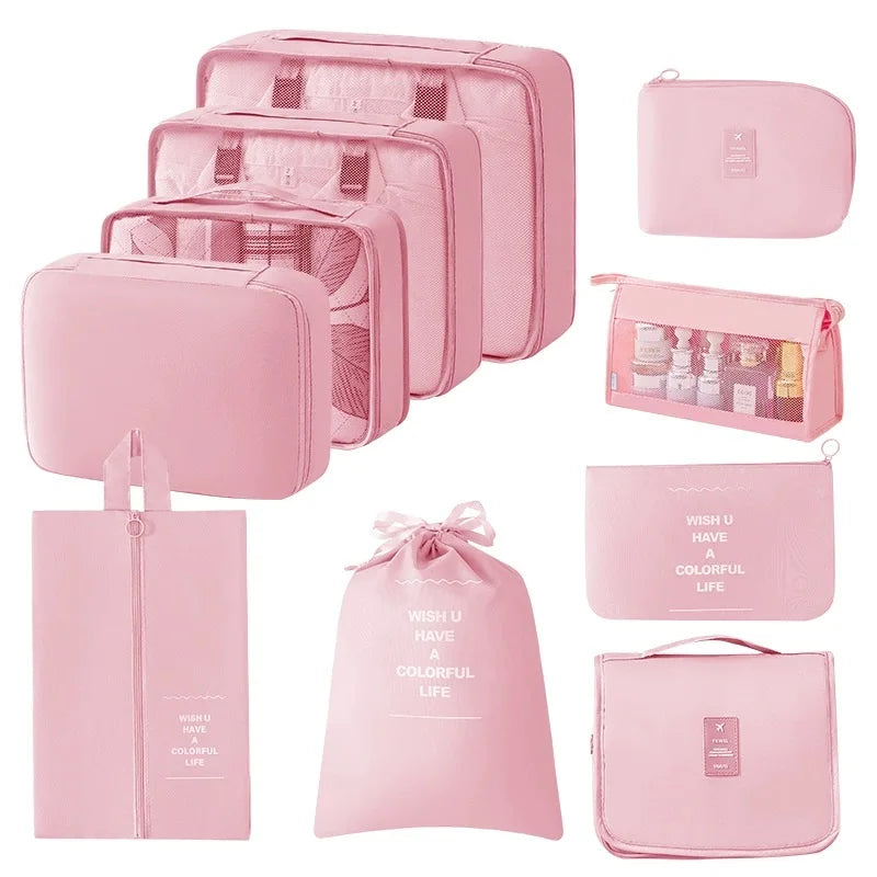 Travel Storage Bags Set 7/8/9/10-Piece Digital Toiletries Organizer Suitcase Packing Cubes for Clothes Shoes Clothes Tidy Pouch