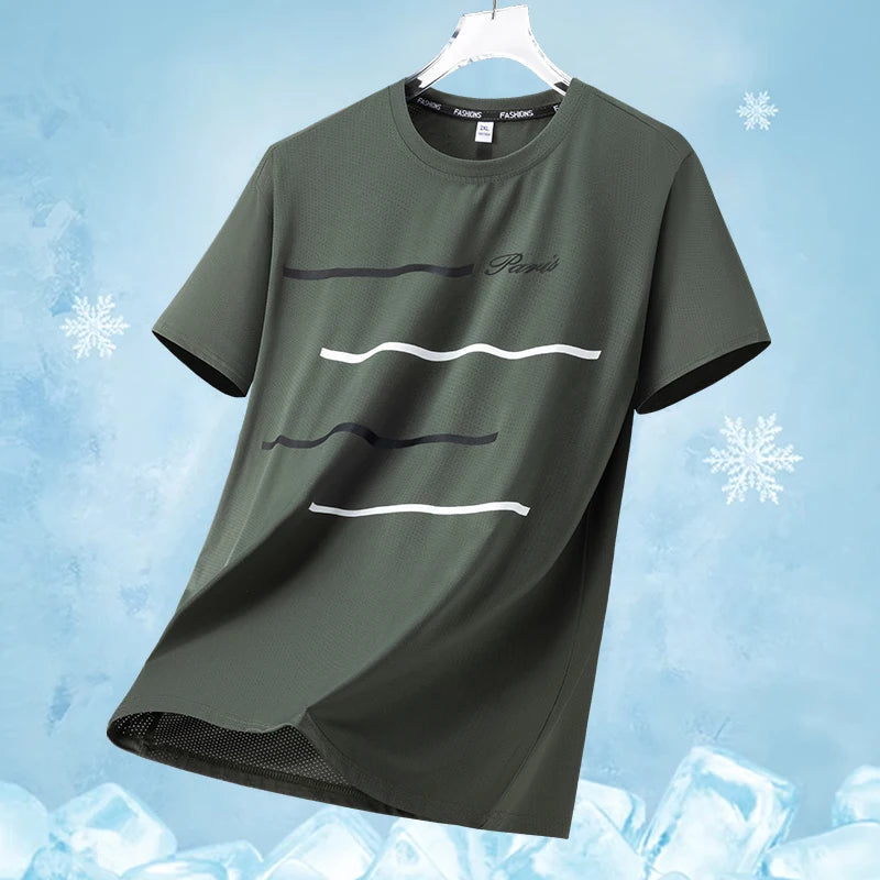 Summer Outdoor Mountaineering Hiking Sweat Absorbing Quick Drying Ice Silk T-shirt Fashion Trend Round Neck Short Sleeve T-shirt