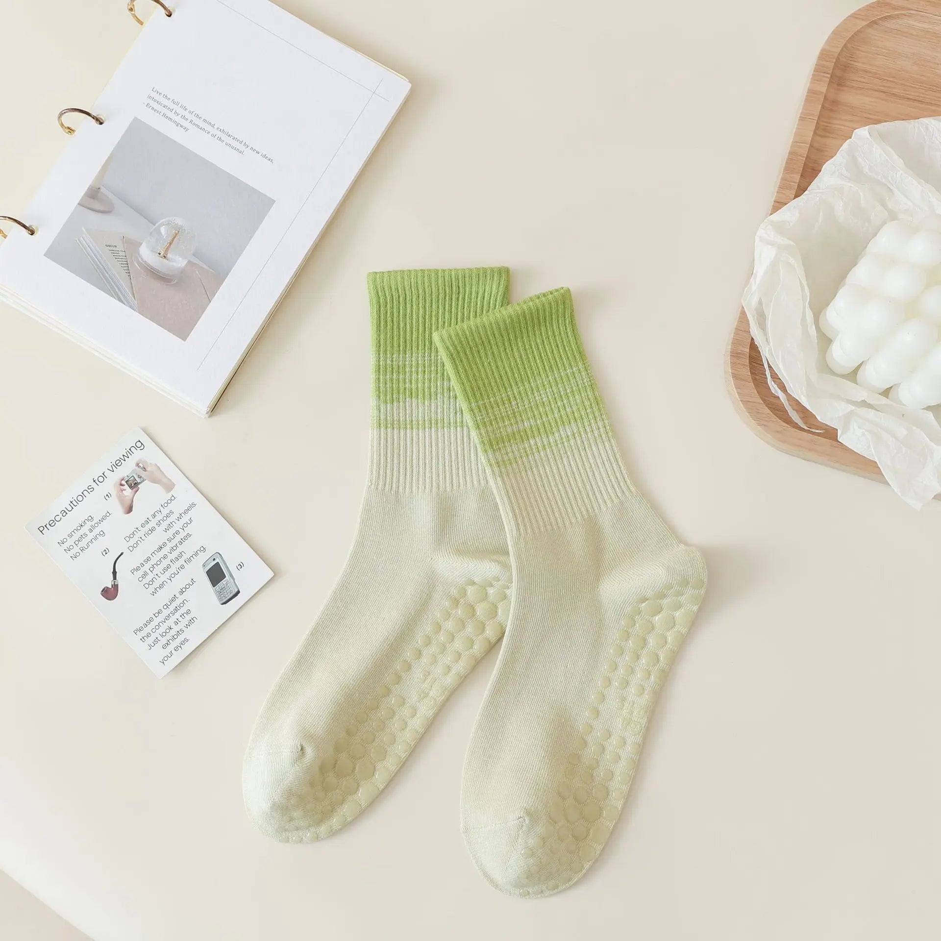 1 pair of women's gradient yoga socks, skipping rope sports socks, indoor non slip floor socks, and mid length socks
