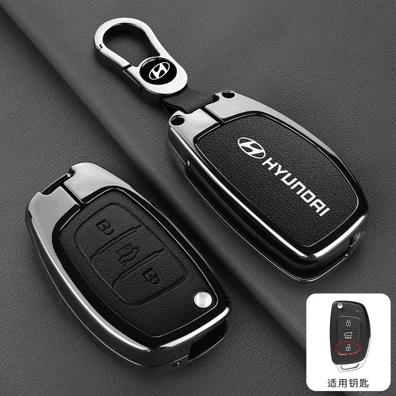 Zinc Alloy Leather Car Remote Key Case Cover For Hyundai Solaris Accent Tucson l10 l20 l30 IX35 Kia K2 K5 Rio Auto Accessories