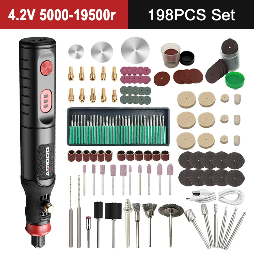 5000-20000r 4.2V Engraver Electric Drill Mini Grinder Engraving Pen Drilling Machine Cordless Rechargeable Micro Rotary Tool Kit