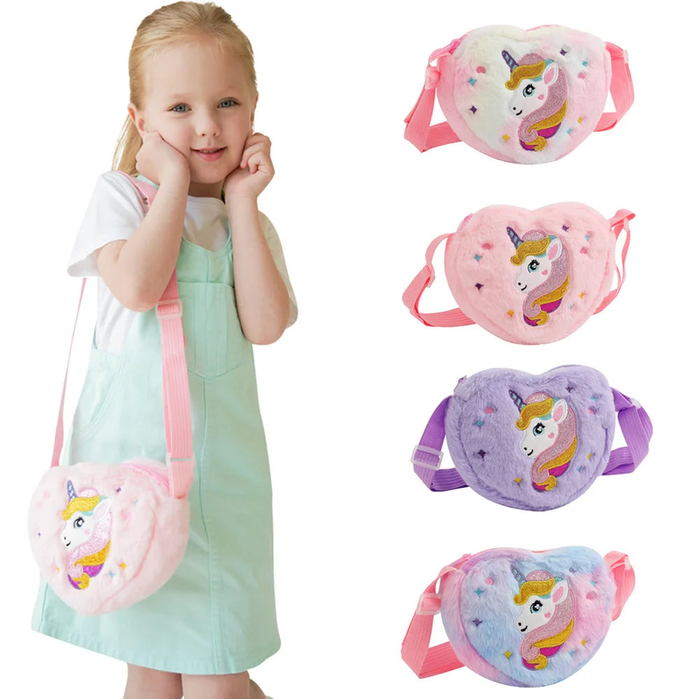 Kawaii Plush Crossbody Bag with Adjustable Shoulder Strap Cute Fluffy Unicorn Shoulder Purses Unique Handbag Tote with Zipper