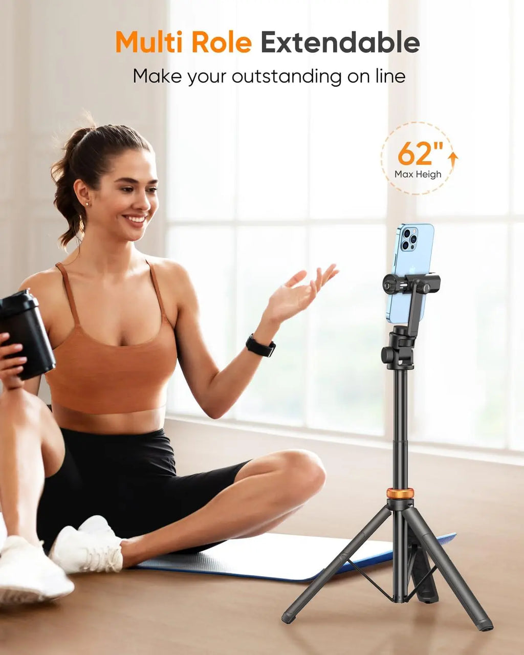 1.49m Phone Tripod for IPhone & Selfie Stick Tripod with Remote Extendable Phone Tripod Stand Compatible with IPhone/Androi