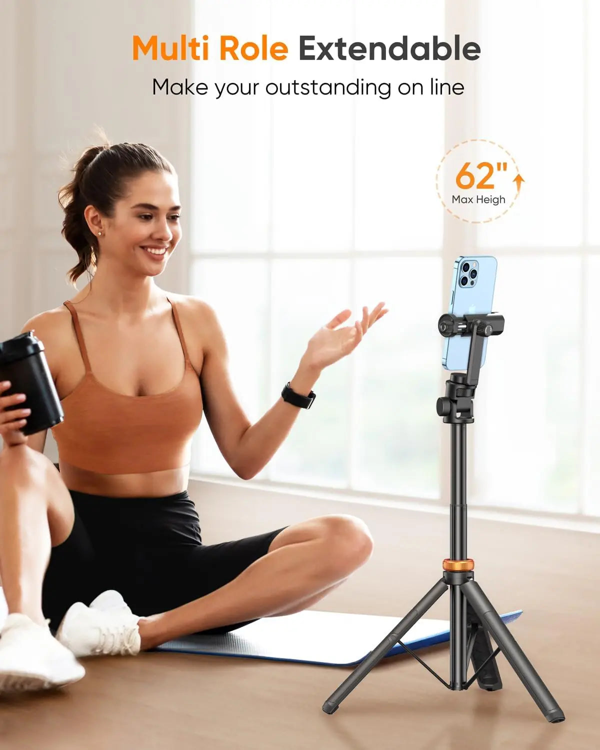 1.49m Phone Tripod for IPhone & Selfie Stick Tripod with Remote Extendable Phone Tripod Stand Compatible with IPhone/Androi