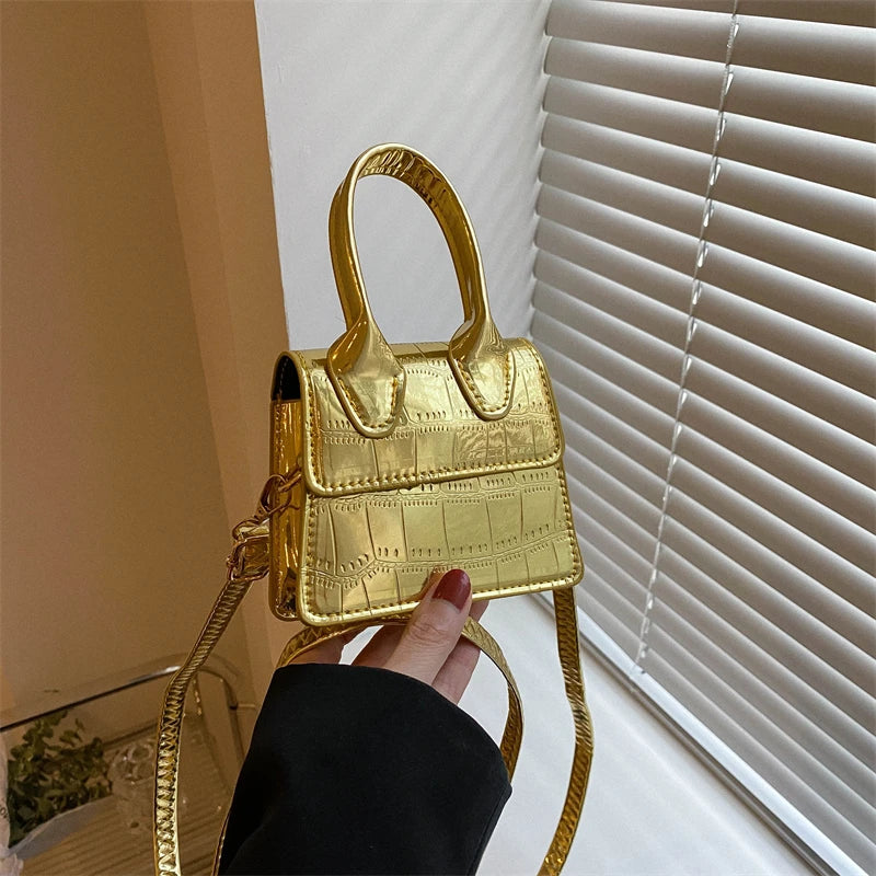 Fashionable Candy Color Stone Texture Shiny Mini Square Flip Crossbody Shoulder Bag Portable Lipstick Storage Pouch For Women Da