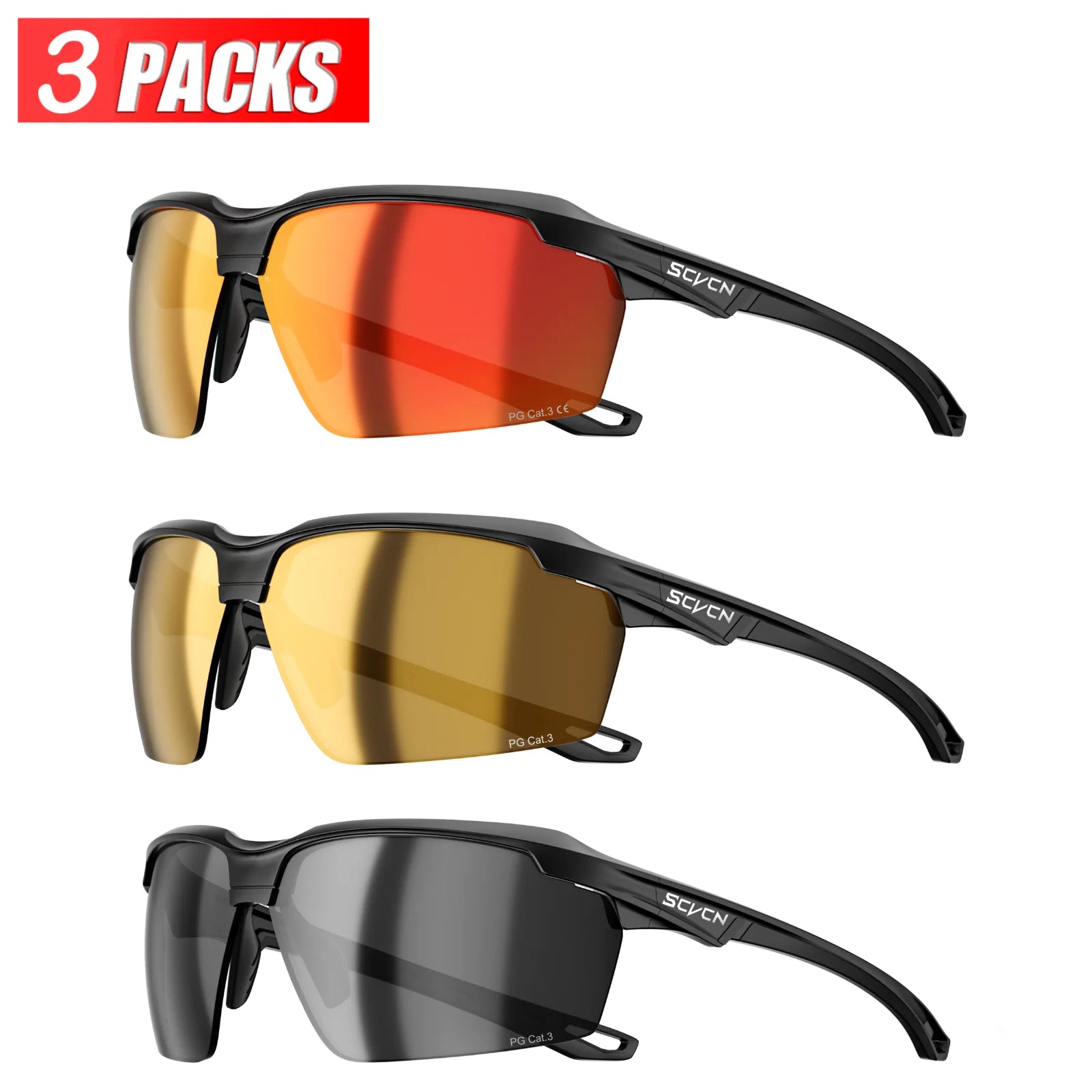 3PACKS SCVCN Hiking Eyewear Photochromic Cycling Sunglasses Glasses Bike MTB Bicycle Golf UV400 Sports Glasses for Men Women