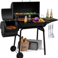 Charcoal Grill Offset Smoker: Charcoal Barbecue Grills with Spacious Cooking Area | Barrel BBQ Grill Smokers Combo for Outdoor