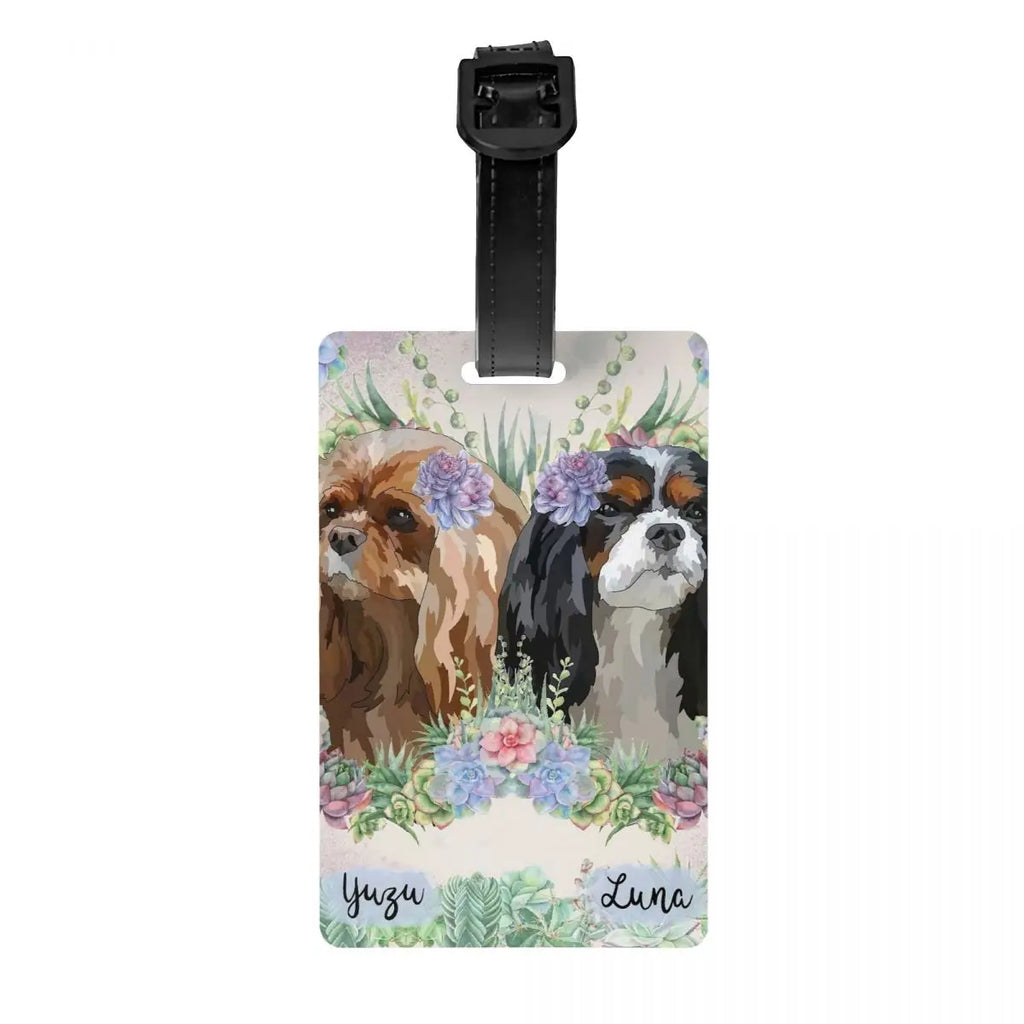 Custom Cavalier King Charles Spaniel Pet Portraits Art Luggage Tag Dog Suitcase Baggage Privacy Cover ID Label