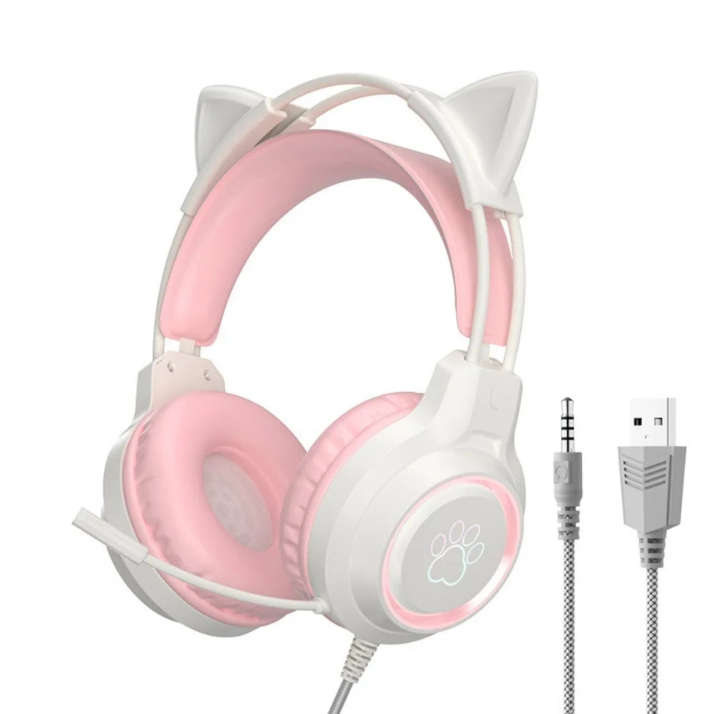 RGB Gaming Earphones with High-Definition Flexible Microphone 3.5mm Gaming Earphones Detachable Cat Ears and Deer Antlers