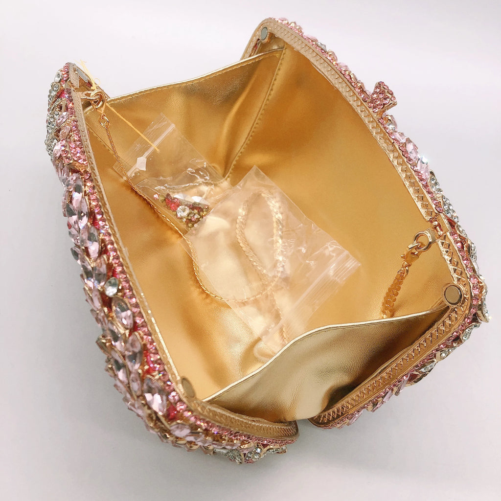 Multicolor Creative Design Leaf Flower Pattern Bling Crystal Evening Bag Luxury Evening Prom Purse for Ladies