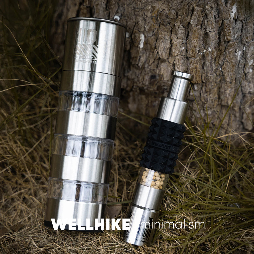 WELLHIKE Shock Wave Grinder - Stainless Steel Tactical Pepper & Sea Salt Manual Press Spice Shaker with GZ Silicone Sleeve