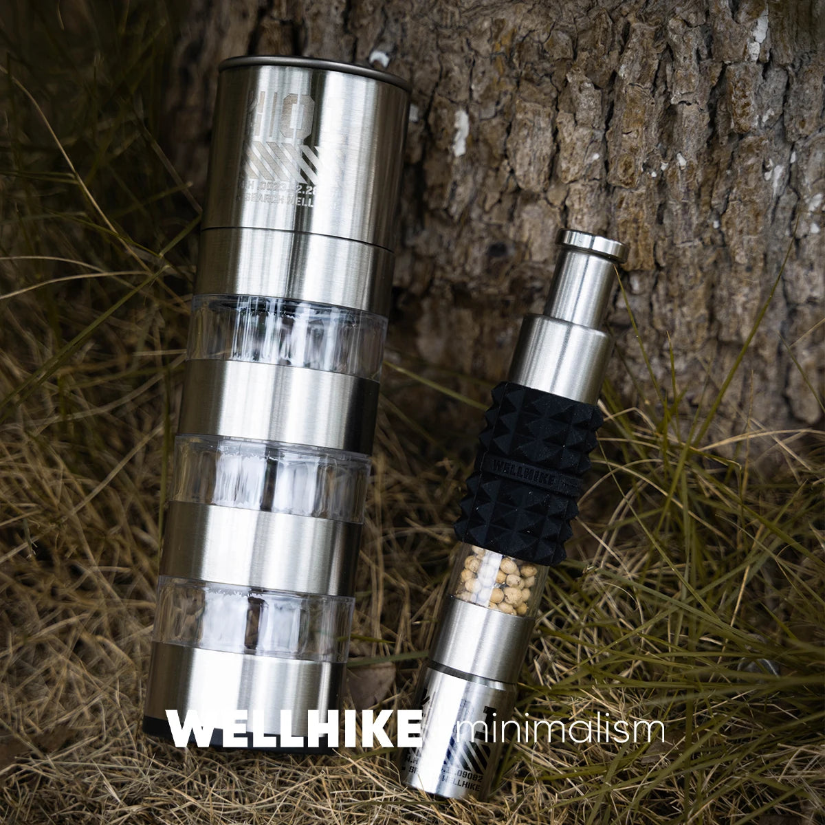 WELLHIKE Shock Wave Grinder - Stainless Steel Tactical Pepper & Sea Salt Manual Press Spice Shaker with GZ Silicone Sleeve