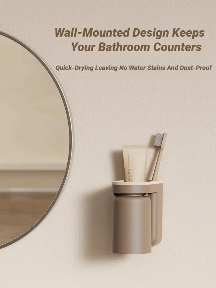 Innovative No Drill Wall Mounted Light Luxury Toothbrush Mouthwash Cup Storage Rack Couple Bathroom Organizer