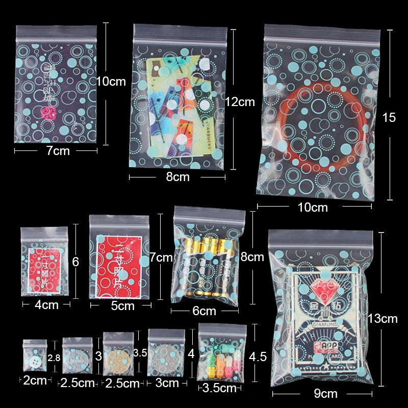 StoBag 100pcs Cartoon Transparent Mini Zipper Plastic Bags Small Sealing Jewelry Packaging Pouch Storage Waterproof Reusable