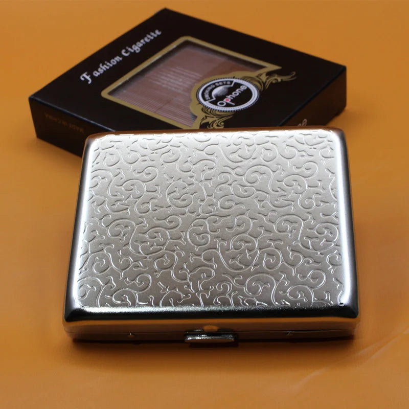 Portable Stainless Steel Cigarette Case Metal Embossed Holder Pocket Storage Box for Smoking Accessories Daily Use